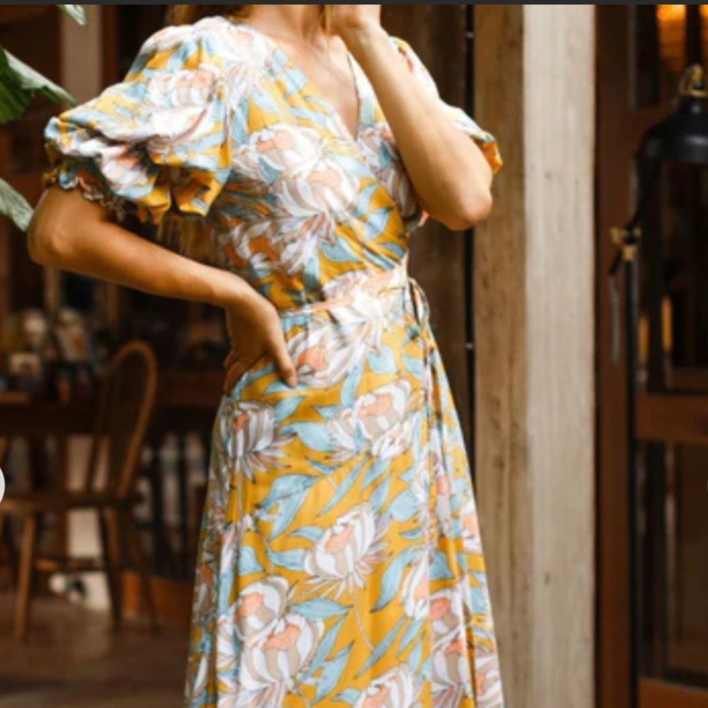 Set Sail Floral Yellow BaliElf Wrap Dress